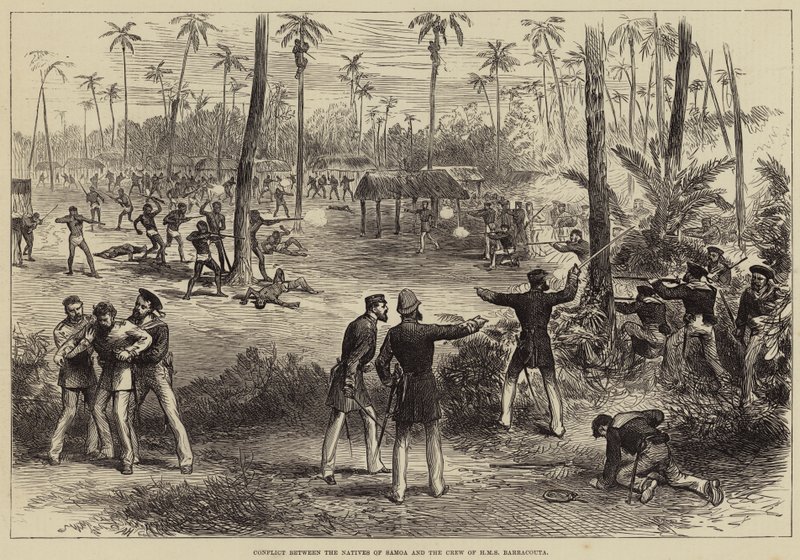 Conflict between the Natives of Samoa and the Crew of HMS Barracouta by Arthur Hopkins