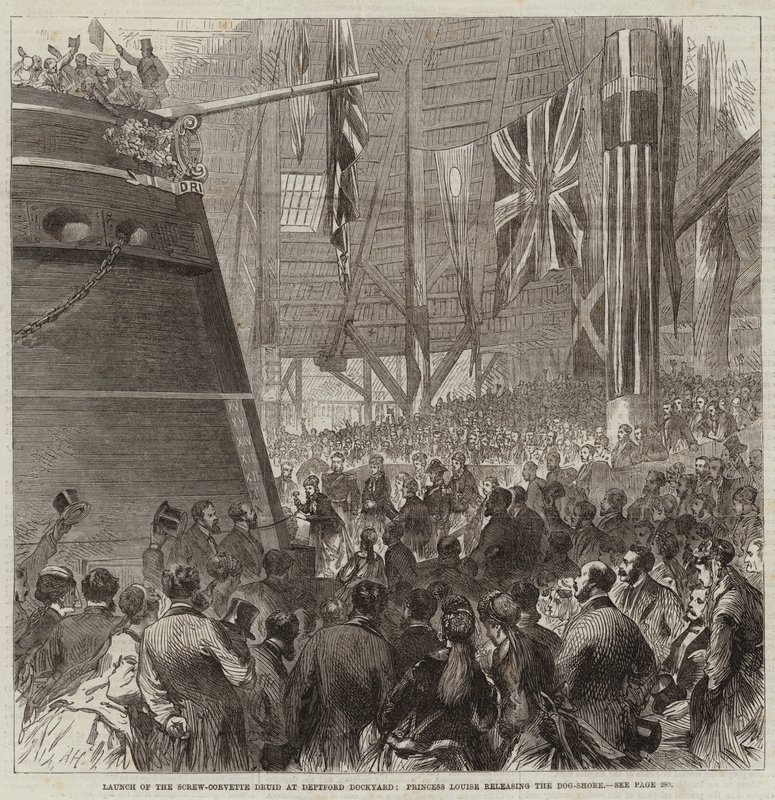 Launch of the Screw-Corvette Druid at Deptford Dockyard, Princess Louise Releasing the Dog-Shore by Arthur Hopkins