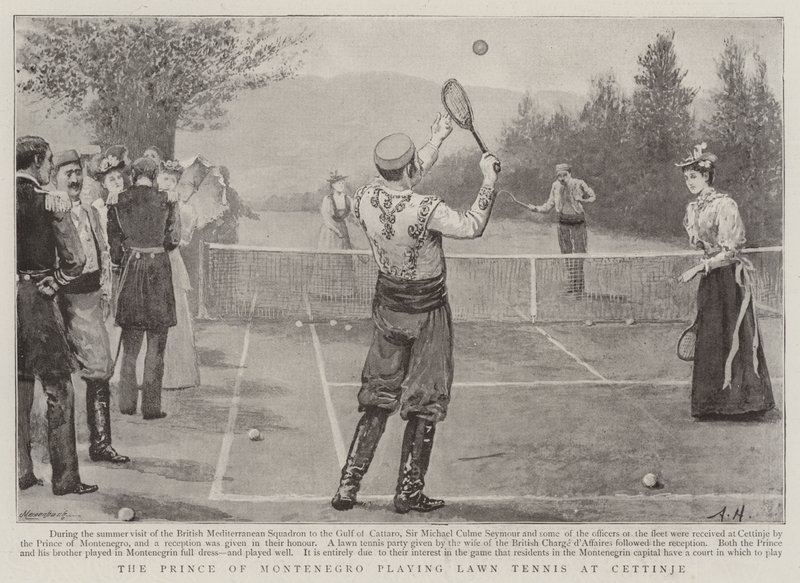 The Prince of Montenegro playing Lawn Tennis at Cettinje by Arthur Hopkins
