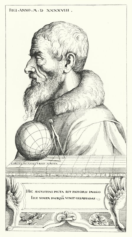 Self-portrait of Augustin Hirschvogel, German artist, mathematician and cartographer (engraving) by Augustin Hirschvogel