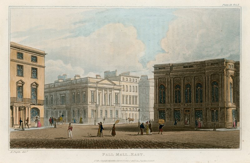 Pall Mall East, London by Augustus Charles Pugin