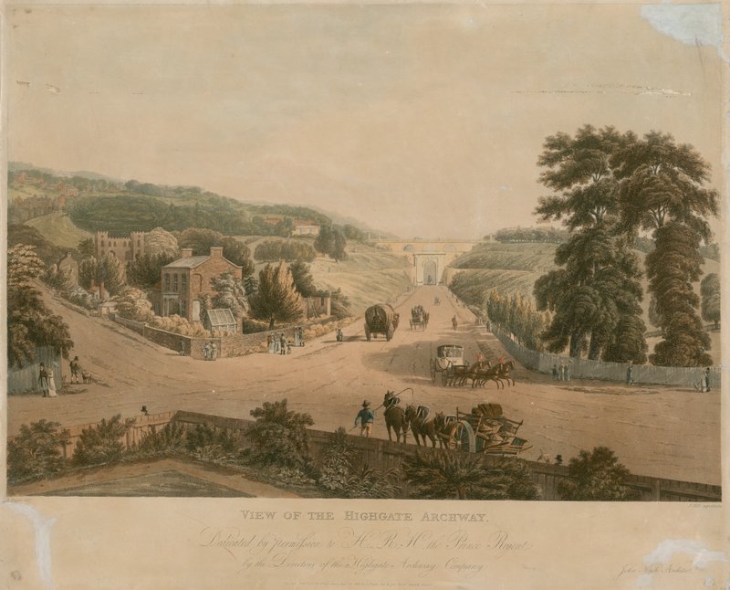 View of the Highgate Archway by Augustus Charles Pugin