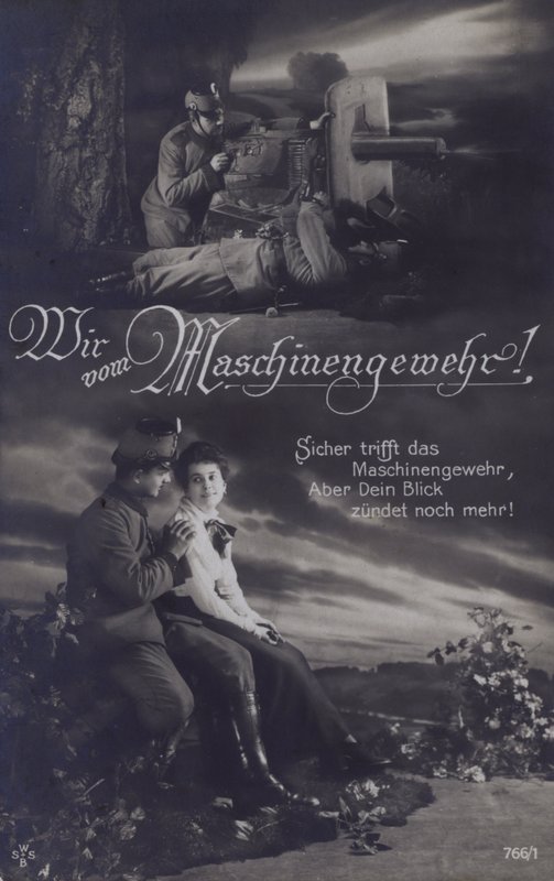 Austrian Machine-Gunner on the Battlefield and with His Sweetheart by Austrian Photographer