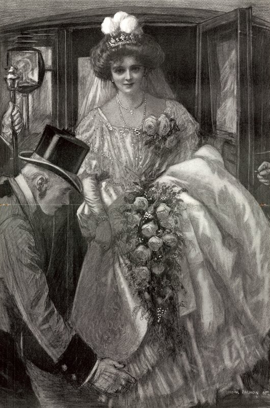 Debutante alighting from her carriage to be received at Court by Balliol (after) Salmon