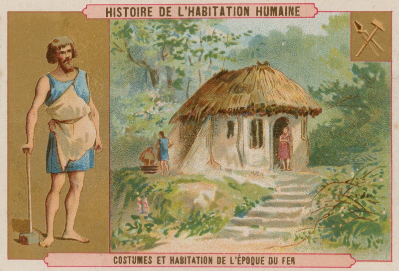 Iron Age costume and dwelling by Belgian School