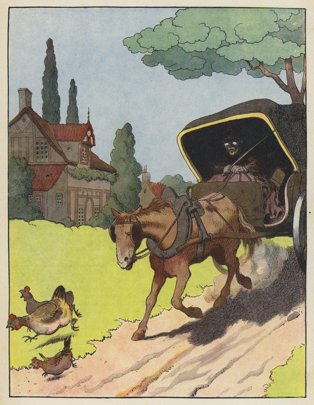 Chickens Startled by a Horse-Drawn Wagon by Benjamin Rabier