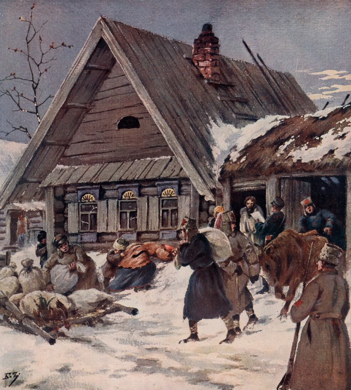 Red Army Soldiers Carrying Out an Armed Requisition in a Village, Russian Civil War by Boris Vasilievich Zvorykin
