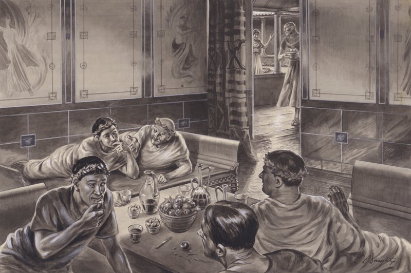 Anglo Romans eating in the triclinium by C.L. Doughty