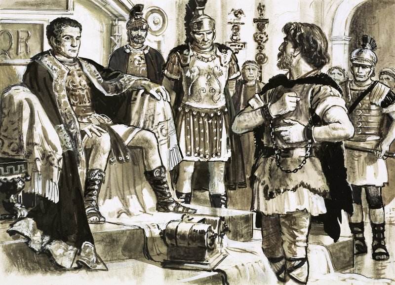 Caractacus confronts Emperor Claudius by C.L. Doughty