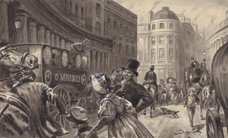 Horse-driven omnibus, London by C.L. Doughty