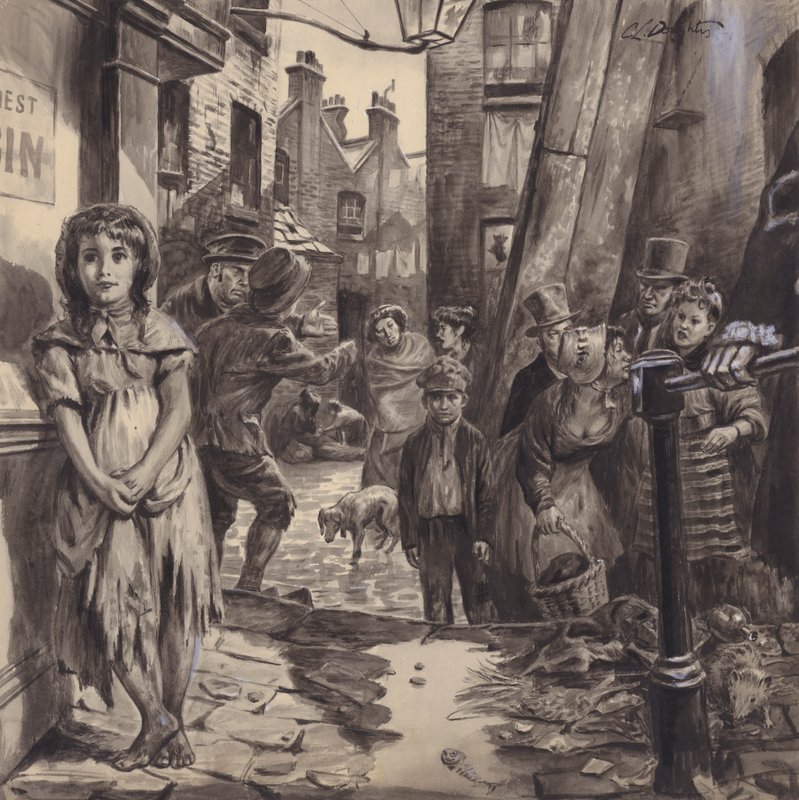 Victorian slum scene by C.L. Doughty