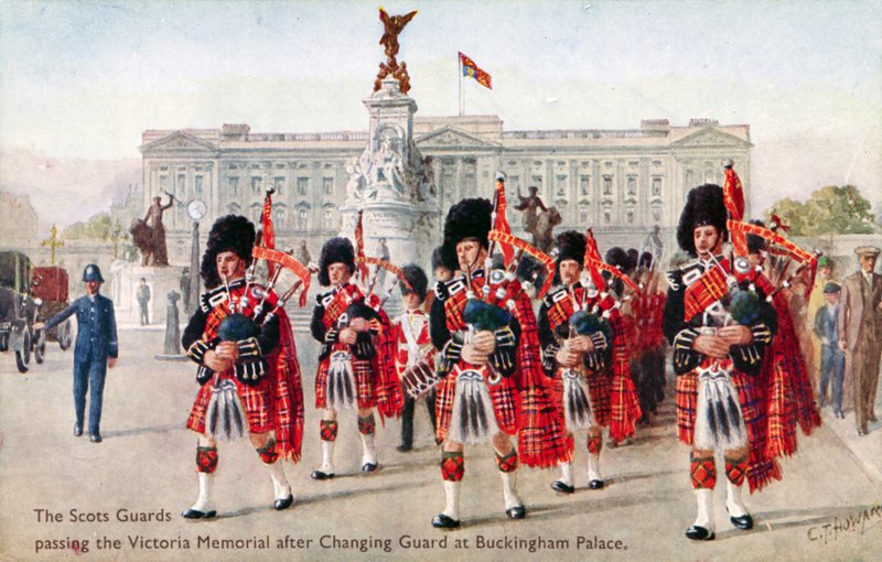 The Scots Guards, Victoria Memorial, Buckingham Palace by C. T. (after) Howard