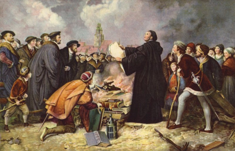 Martin Luther burns the Papal Bull in 1520 by Carl Friedrich (after) Lessing