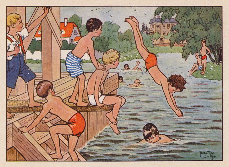 Boys swimming and diving by Carl Robert Arthur Thiele