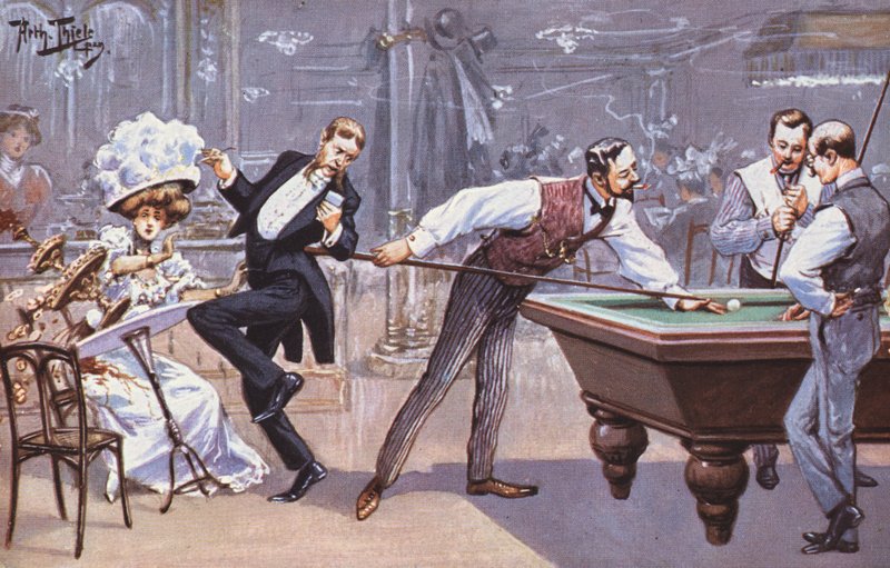 Comical scene in a billiards hall by Carl Robert Arthur Thiele