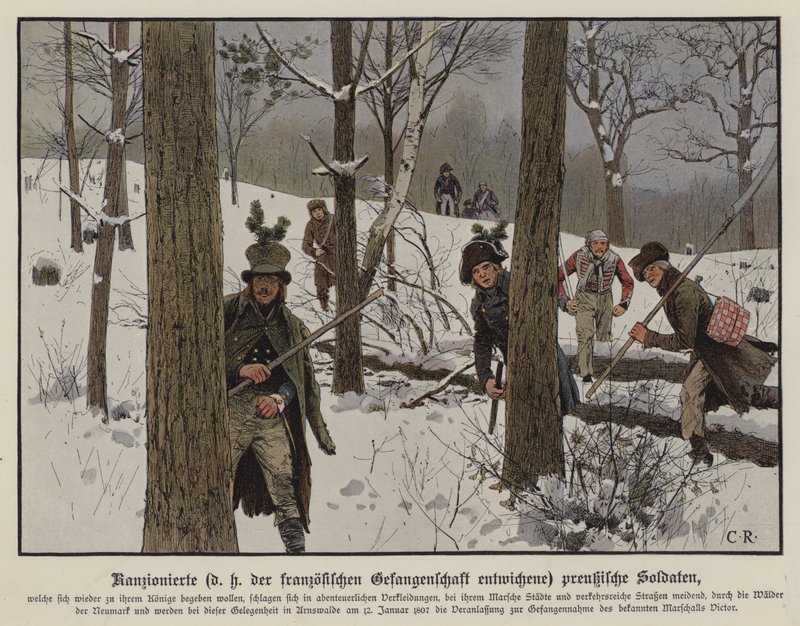 Prussian soldiers evading French captivity, January 1807 by Carl Röchling