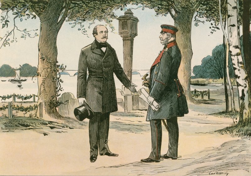 Wilhelm I, King of Prussia and First German Emperor, and Otto von Bismarck, German Statesman, at Babelsberg in 1862 by Carl Rohling
