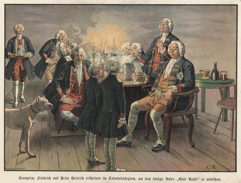 Crown Prince Frederick and Prince Henry of Prussia wishing their father, the king, goodnight by Carl Röchling