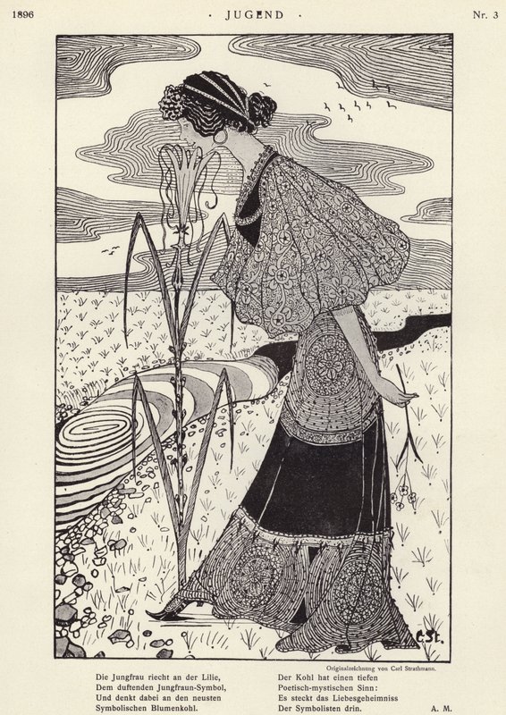 Woman smelling a flower by Carl Strathmann