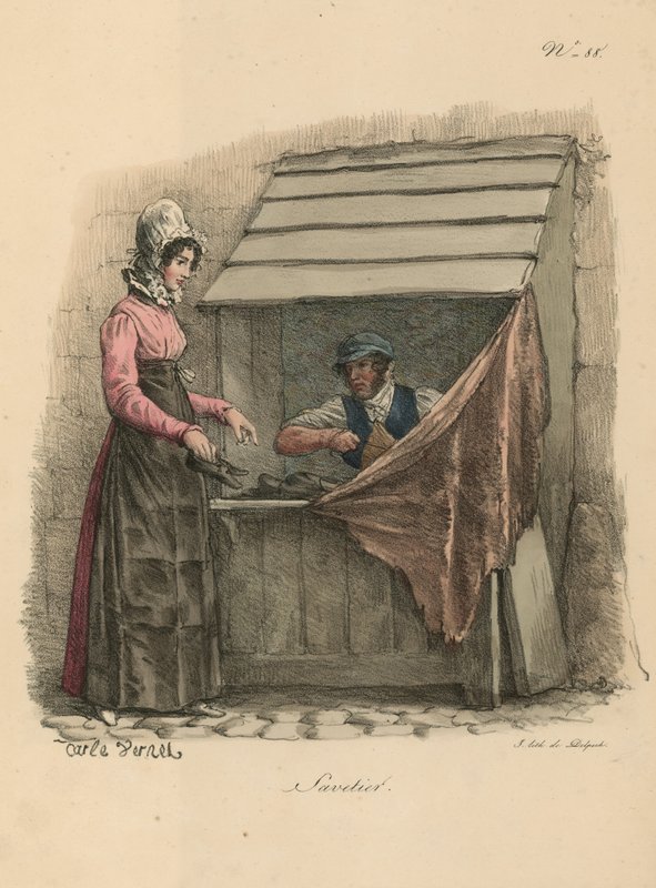 Cobbler seated behind a stall by Carle Vernet