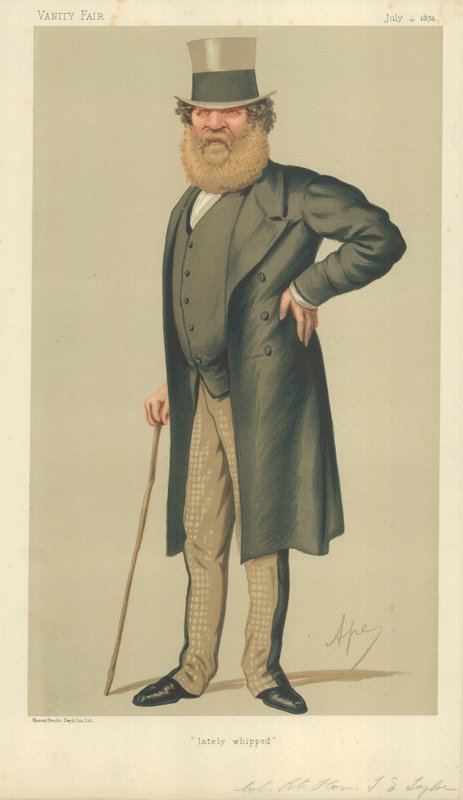 Colonel The Right Hon Thomas Edward Taylor, Lately Whipped, 4 July 1874, Vanity Fair Cartoon by Carlo Pellegrini