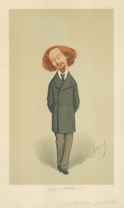 Mr Algernon Charles Swinburne, Before sunrise, 21 November 1874, Vanity Fair cartoon by Carlo Pellegrini