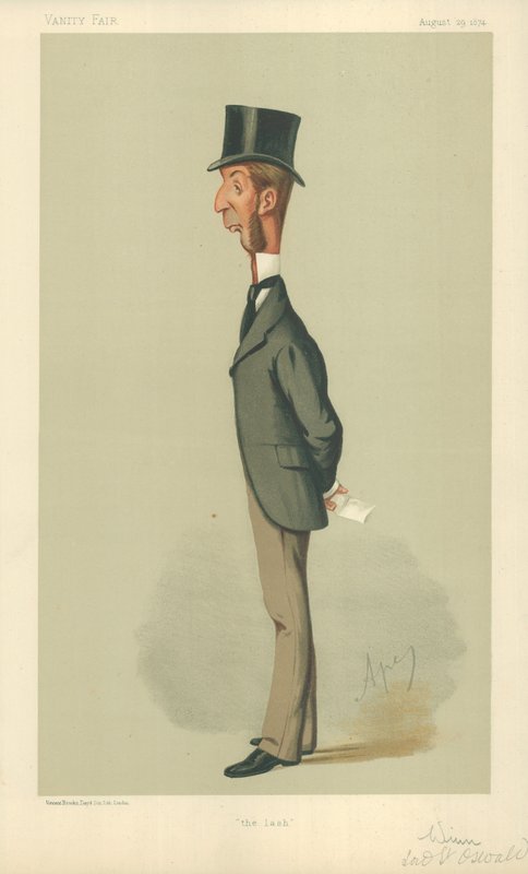 Mr Rowland Winn, The lash, 29 August 1874, Vanity Fair cartoon by Carlo Pellegrini