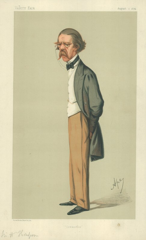 Sir Henry Thompson, Cremation 1 August 1874, Vanity Fair Cartoon by Carlo Pellegrini