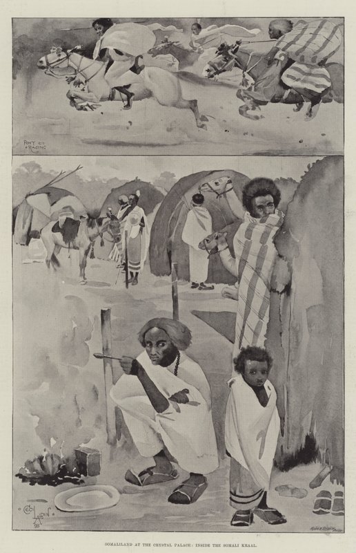 Somaliland at the Crystal Palace, inside the Somali Kraal by Cecil Charles Windsor Aldin