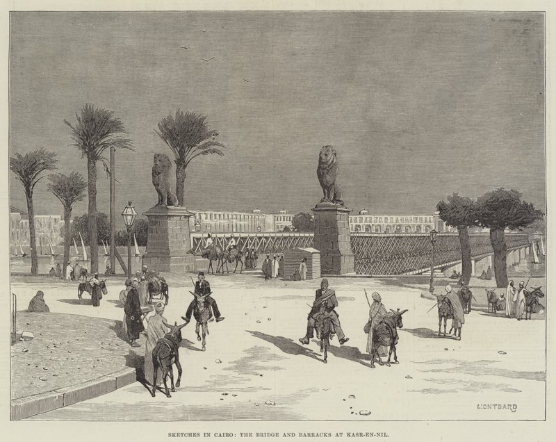 Sketches in Cairo, the Bridge and Barracks at Kasr-en-Nil by Charles Auguste Loye
