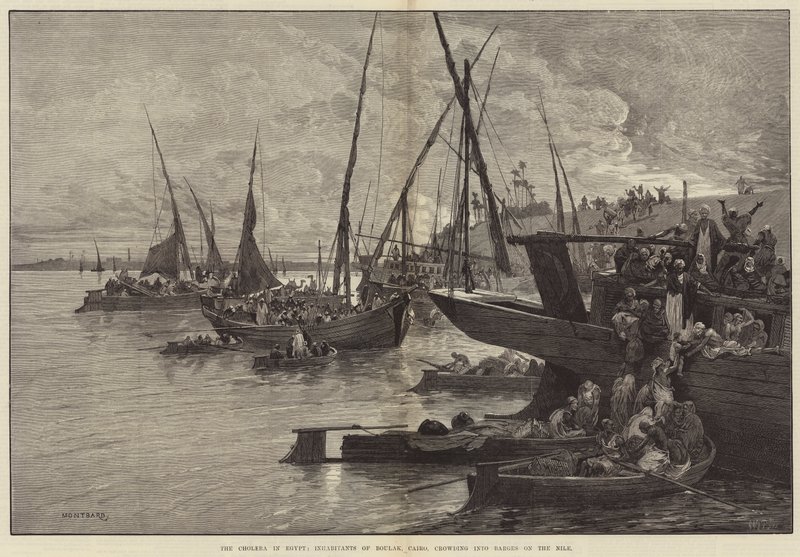 The Cholera in Egypt, Inhabitants of Boulak, Cairo, crowding into Barges on the Nile by Charles Auguste Loye