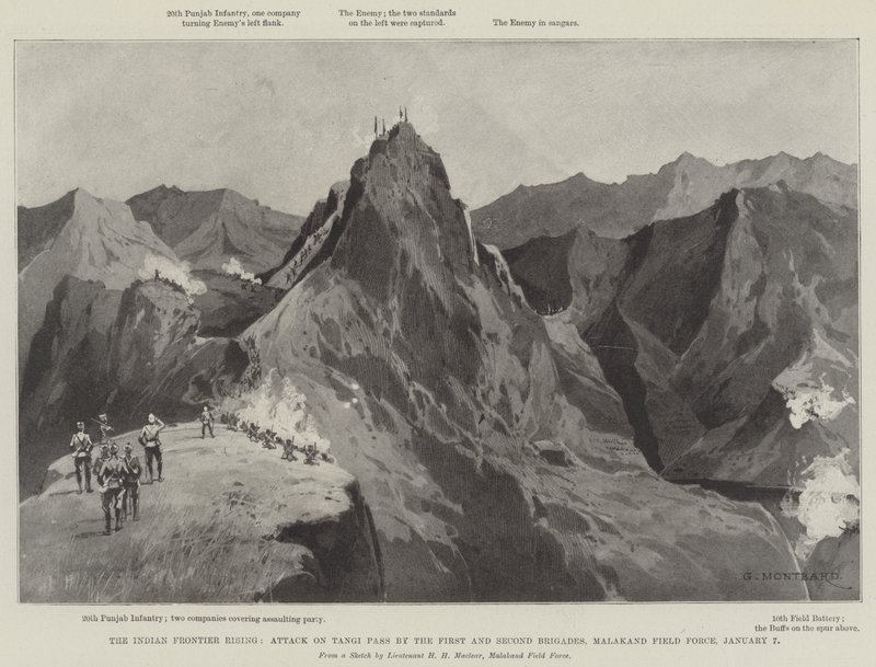 The Indian Frontier Rising, Attack on Tangi Pass by the First and Second Brigades, Malakand Field Force, 7 January by Charles Auguste Loye