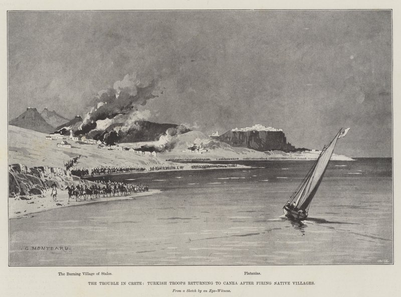 The Trouble in Crete, Turkish Troops returning to Canea after firing Native Villages by Charles Auguste Loye