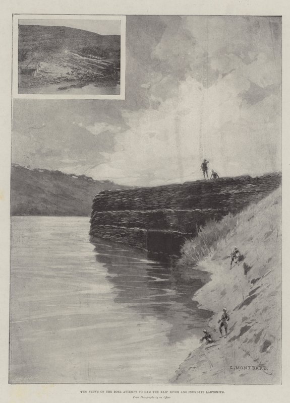 Two Views of the Boer Attempt to dam the Klip River and inundate Ladysmith by Charles Auguste Loye