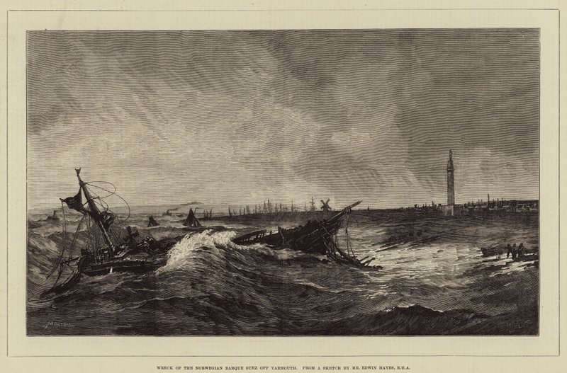 Wreck of the Norwegian Barque Suez off Yarmouth by Charles Auguste Loye