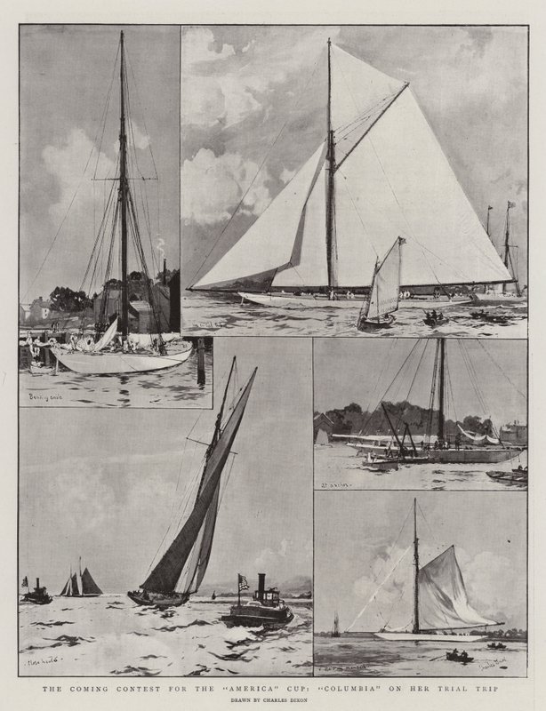 The Coming Contest for the America Cup, Columbia on her Trial Trip by Charles Edward Dixon