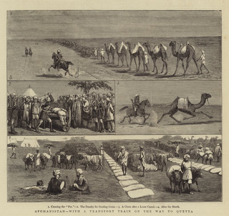 Afghanistan, with a Transport Train on the Way to Quetta by Charles Edwin Fripp