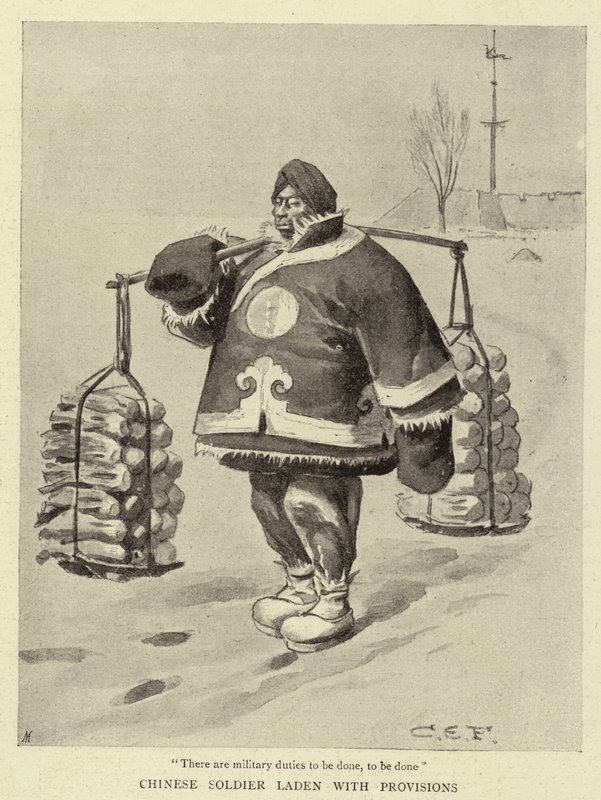 Chinese Soldier laden with Provisions by Charles Edwin Fripp