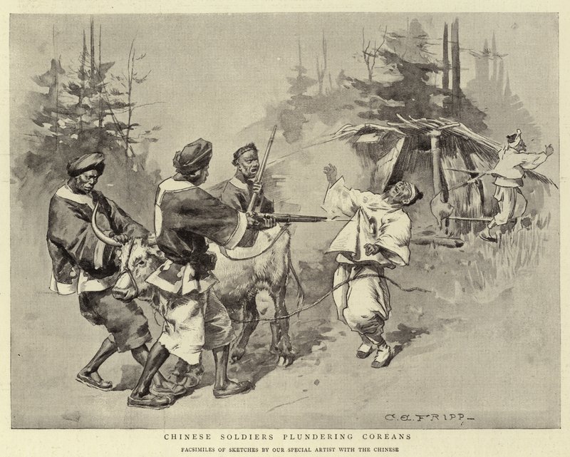 Chinese Soldiers plundering Coreans by Charles Edwin Fripp