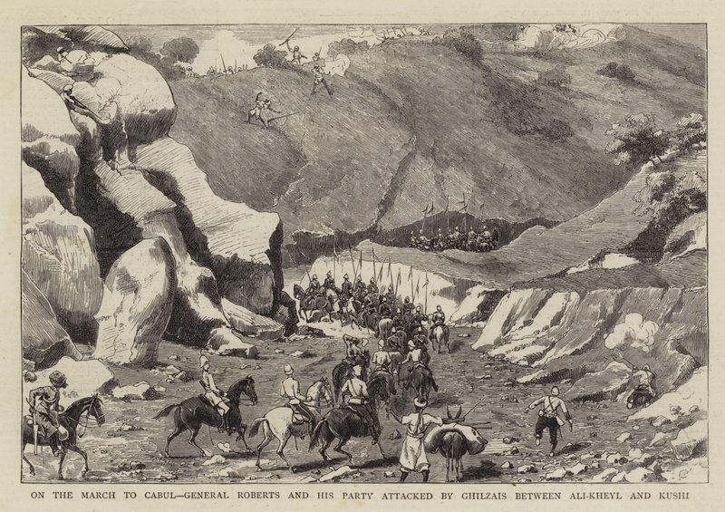 On the March to Cabul, General Roberts and his Party Attacked by Ghilzais between Ali-Kheyl and Kushi by Charles Edwin Fripp