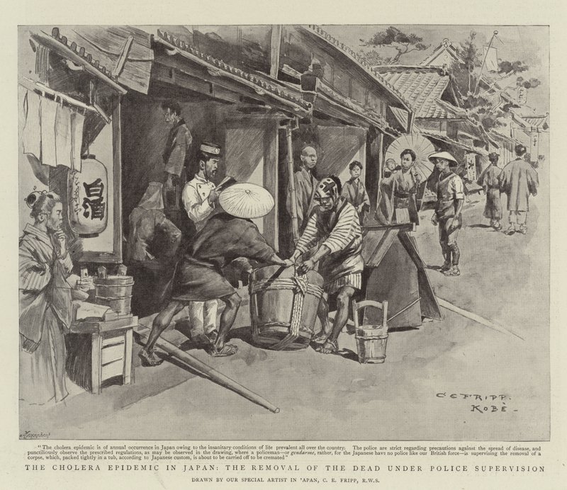 The Cholera Epidemic in Japan, the Removal of the Dead under Police Supervision by Charles Edwin Fripp