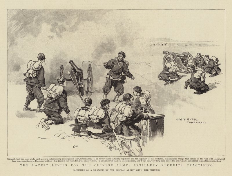 The Latest Levies for the Chinese Army, Artillery Recruits Practising by Charles Edwin Fripp