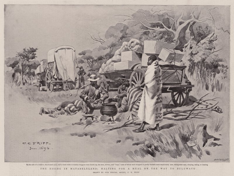 The Rising in Matabeleland, Halting for a Meal on the Way to Buluwayo by Charles Edwin Fripp