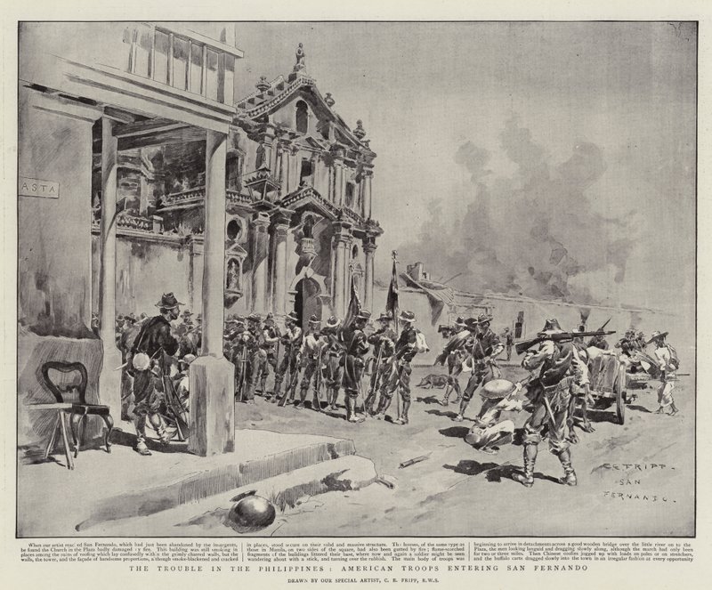The Trouble in the Philippines, American Troops entering San Fernando by Charles Edwin Fripp