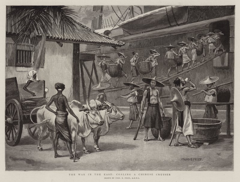 The War in the East, Coaling a Chinese Cruiser by Charles Edwin Fripp