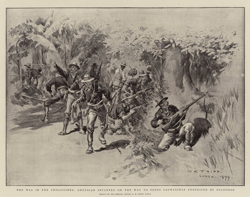 The War in the Philippines, American Infantry on the Way to Peres Lasmarinas surprised by Filipinos by Charles Edwin Fripp