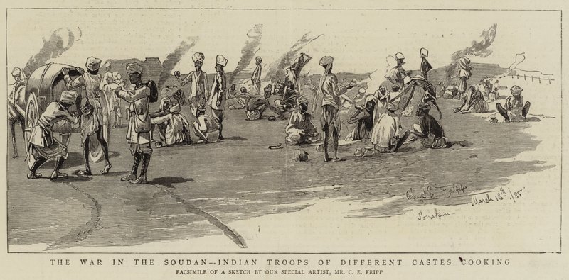 The War in the Soudan, Indian Troops of Different Castes Cooking by Charles Edwin Fripp