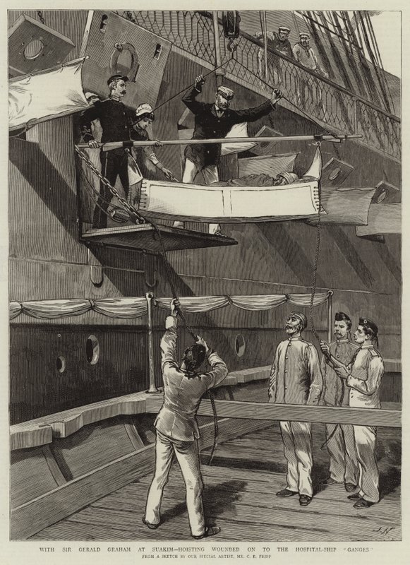 With Sir Gerald Graham at Suakim, hoisting wounded on to the Hospital-Ship Ganges by Charles Edwin Fripp