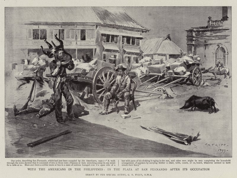 With the Americans in the Philippines, in the Plaza at San Fernando after its Occupation by Charles Edwin Fripp