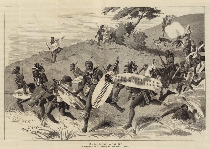 Zulus Charging by Charles Edwin Fripp
